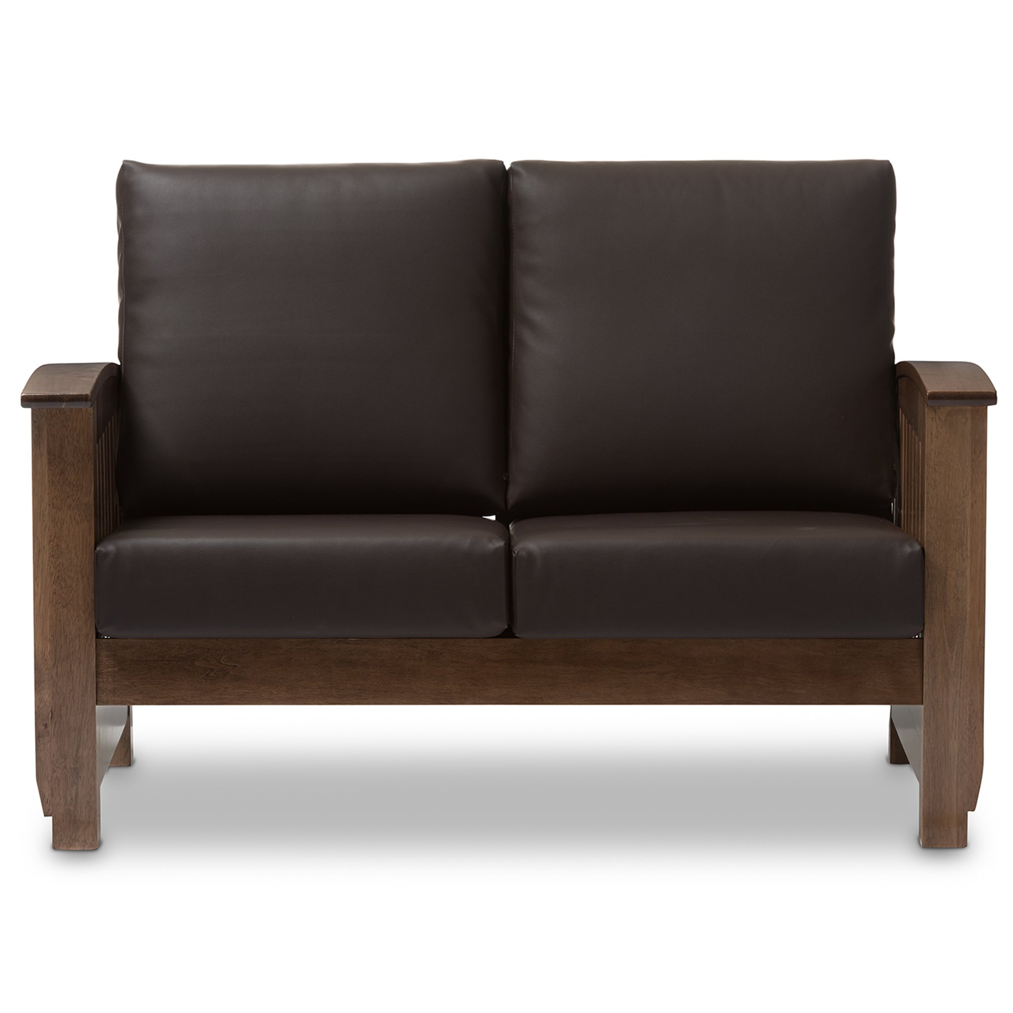 Baxton Studio 424-6901-AMZ Modern Brown Leather Love Seat Sofa for Living Room, Small Space & Apartment - Comfortable Two-Seater Couch with Sturdy Frame