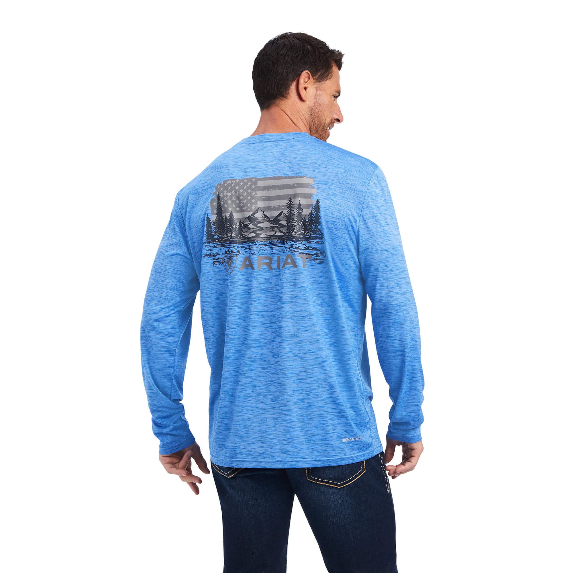 Ariat Men's Charger Land of The Free T-Shirt - Breathable Cotton Short Sleeve Tee for Casual Wear & Outdoor Activities - Olympian Blue, Small
