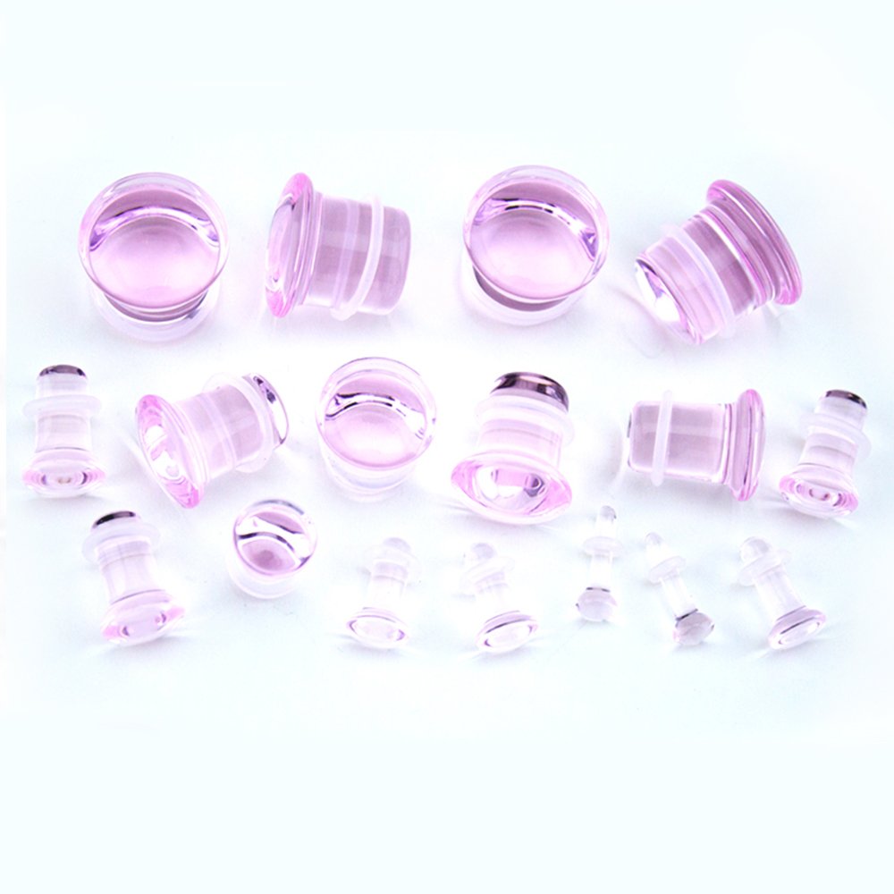 00G (10mm) Pink Glass Single Flare Ear Plugs - Urban Body Jewelry for Stretching & Piercing - Perfect for Daily Wear, Parties & Alternative Fashion