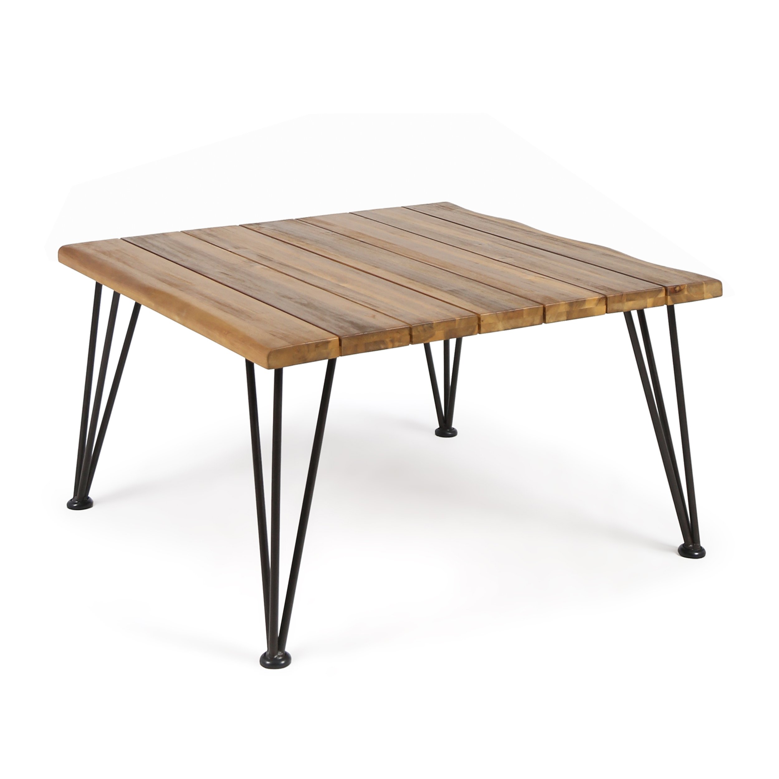 Christopher Knight Home Zion Outdoor Industrial Acacia Wood Coffee Table with Iron Frame - Rustic Teak Finish for Patio, Garden, or Backyard Decor