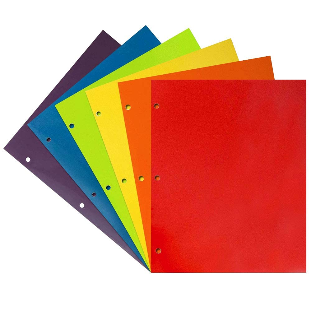 Laminated 3 Hole Punch School Folders - Letter Size, 6-Pack for Office & Classroom