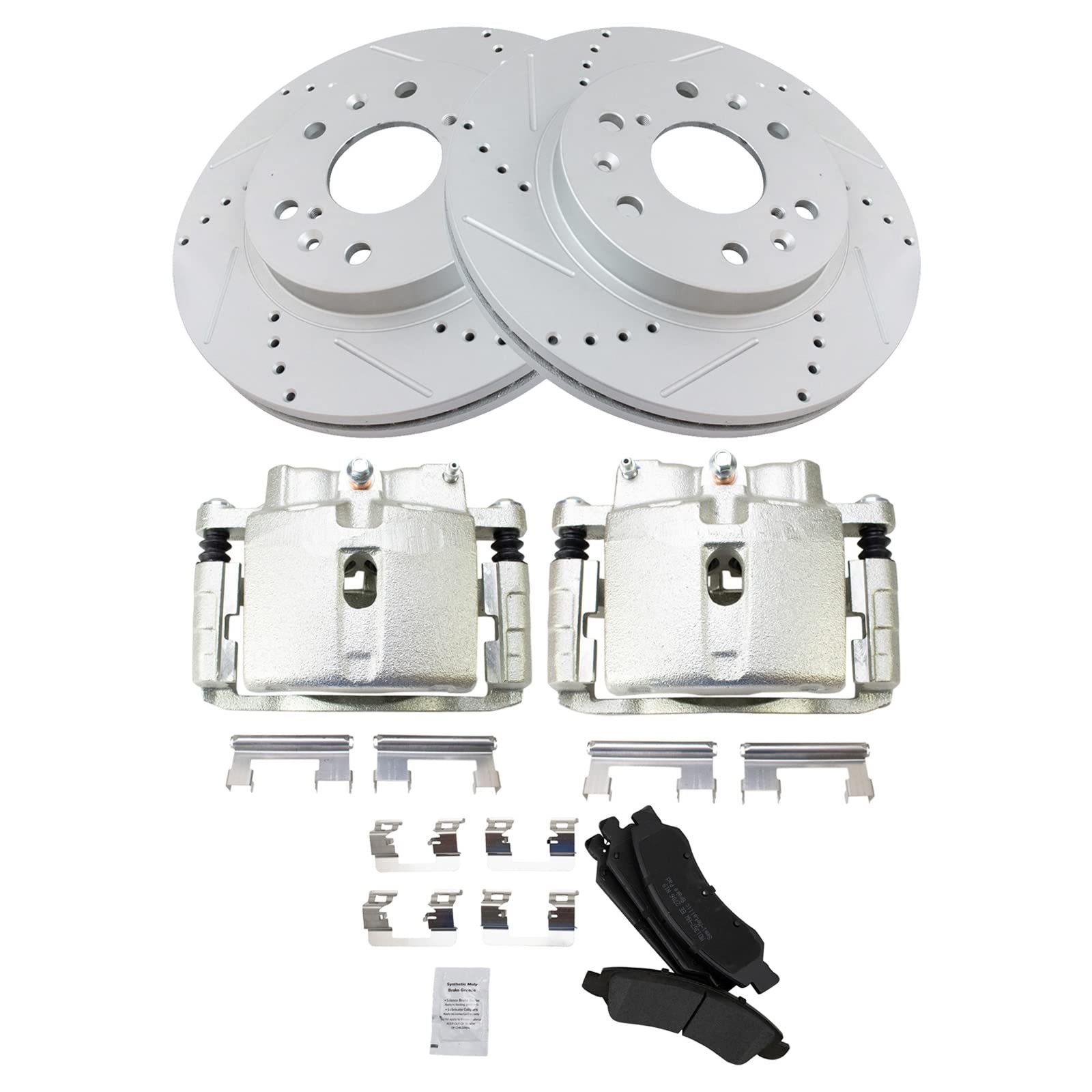 TRQ Front Performance Brake Pad & Rotor Kit - Semi-Metallic Vented Premium G-Coated Brake Caliper Set for 2007 Chevrolet Silverado 1500 - Perfect for Off-Roading, Towing & Heavy-Duty Driving