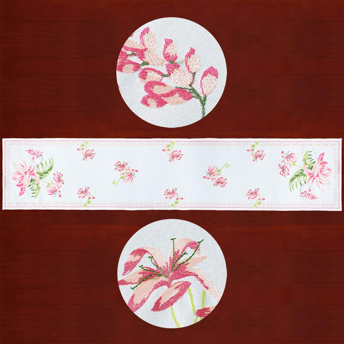 Simhomsen Burgundy Calla Lily Embroidered Table Runner 14x68 Inch - Elegant Floral Cross-Stitch Dresser Scarf for Easter, Spring Weddings & Home Decor - Perfect for Dining Tables, Buffets & Entryway Decorations