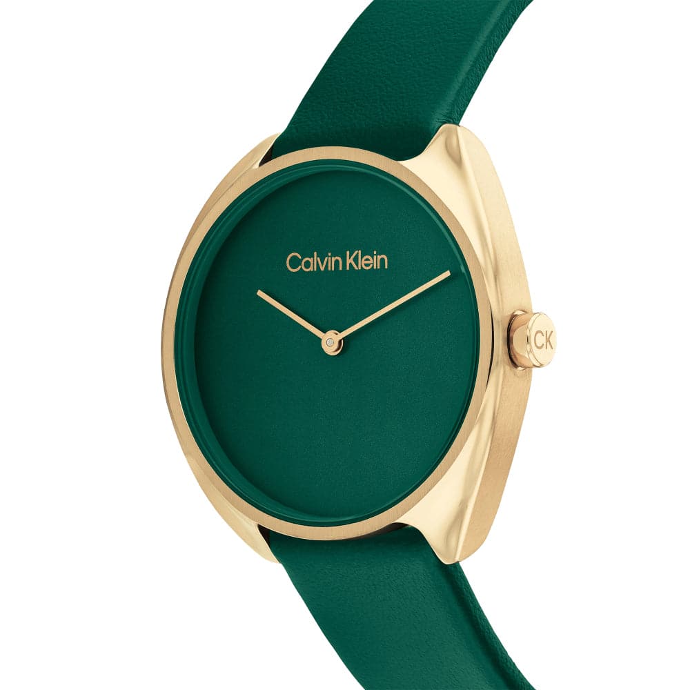 Calvin Klein Women's Watch with Green Dial & Genuine Leather Strap - Model 25200273 | Elegant Fashion Accessory for Office, Date Night & Special Occasions