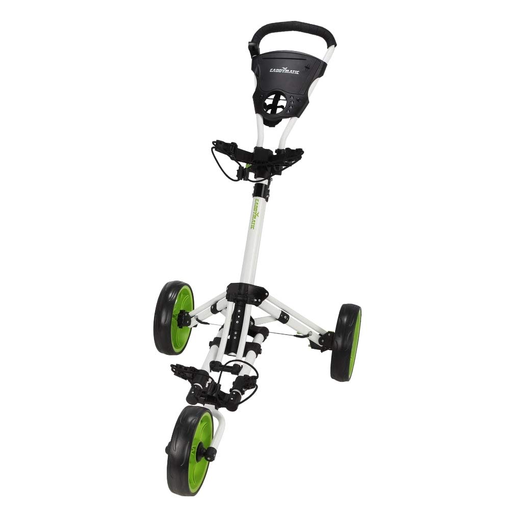X-Lite One-Click Folding Golf Push Cart with Umbrella Holder - Lightweight & Portable for Men & Women - Perfect for Golf Courses, Driving Range & Outdoor Practice (White/Green)