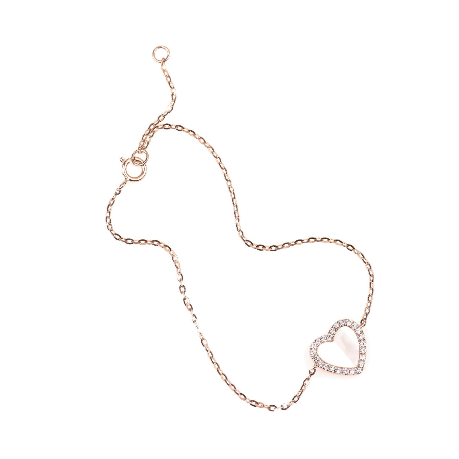 14k Rose Gold Mother of Pearl & Diamond Halo Heart Bracelet - Elegant Station Jewelry for Women, Perfect for Anniversaries, Valentine's Day & Special Occasions