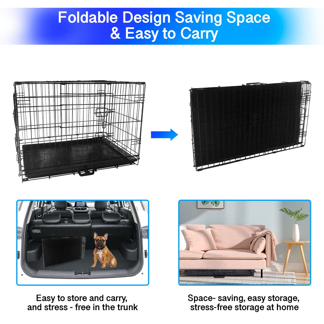 Signzworld 30 Inch 2-Door Folding Metal Dog Crate with Removable Tray - Medium Pet Training Cage & Animal Carrier for Puppies, Travel & Home Use
