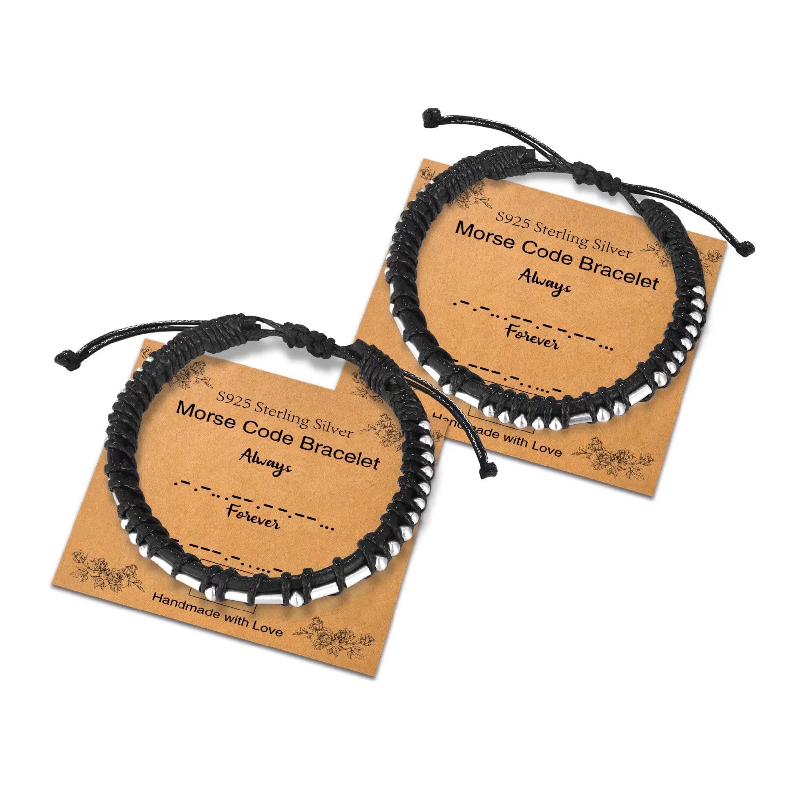 Sterling Silver Morse Code Bracelet for Women & Men - Adjustable Leather Bracelet with Inspirational Message - Unique Birthday & Friendship Gift Jewelry for Everyday Wear & Special Occasions