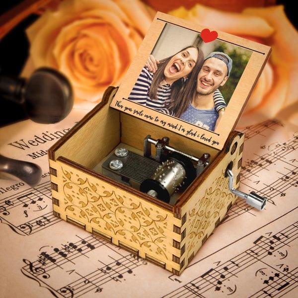 Custom Hand Crank Music Box with Photo & Text - Personalized Wooden Musical Gift for Weddings, Anniversaries & Special Occasions