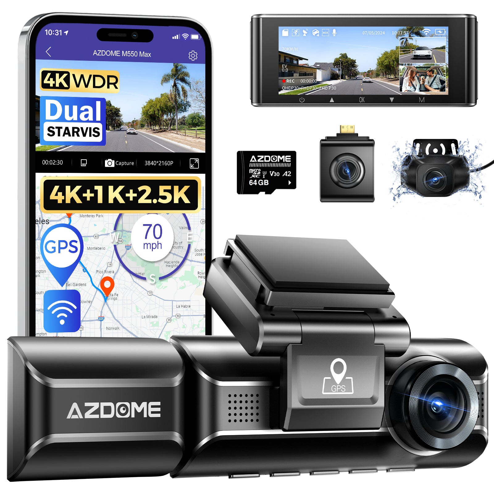 AZDOME M550 Max 3CH 4K Dash Cam with 3.19