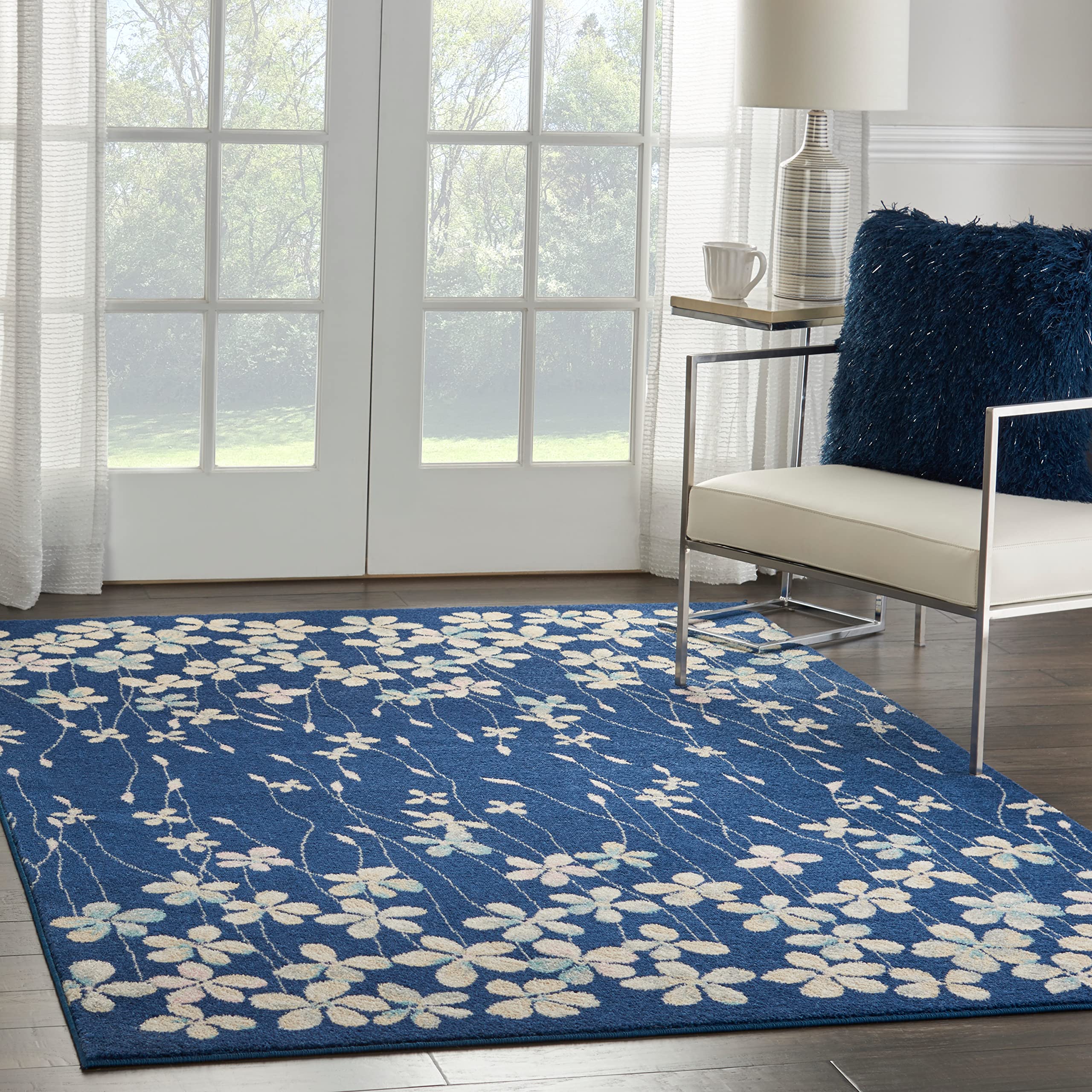 Nourison Tranquil Floral Navy 6' x 9' Area Rug - Easy Cleaning, Non-Shedding, Soft & Durable - Perfect for Bedroom, Living Room, Dining Room & Kitchen Decor (6x9)