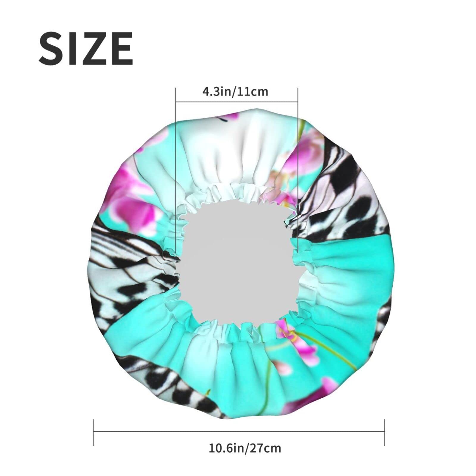 Waterproof Reusable Shower Cap for Women - Cute Butterfly Floral Design Bathing Hair Cap for Shower, Swimming & Spa (Pink)