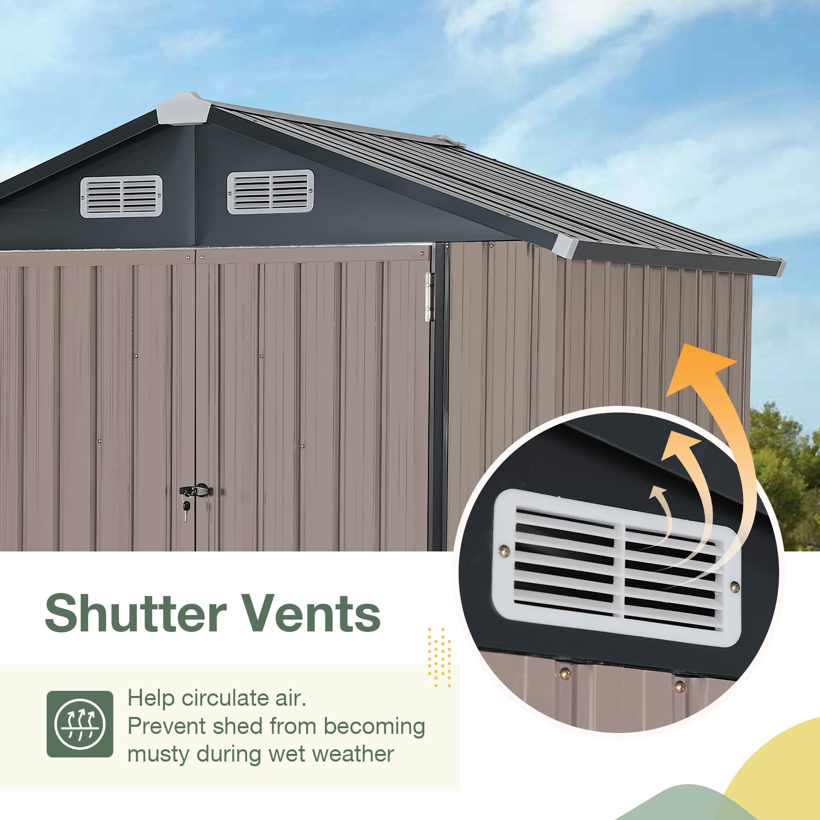 OC Orange-Casual 8x6 FT Outdoor Metal Storage Shed - Galvanized Steel Garden Tool Shed with Lockable Door for Backyard, Patio & Lawn (Brown) | Weatherproof Storage for Gardening Tools, Lawn Equipment & Outdoor Supplies