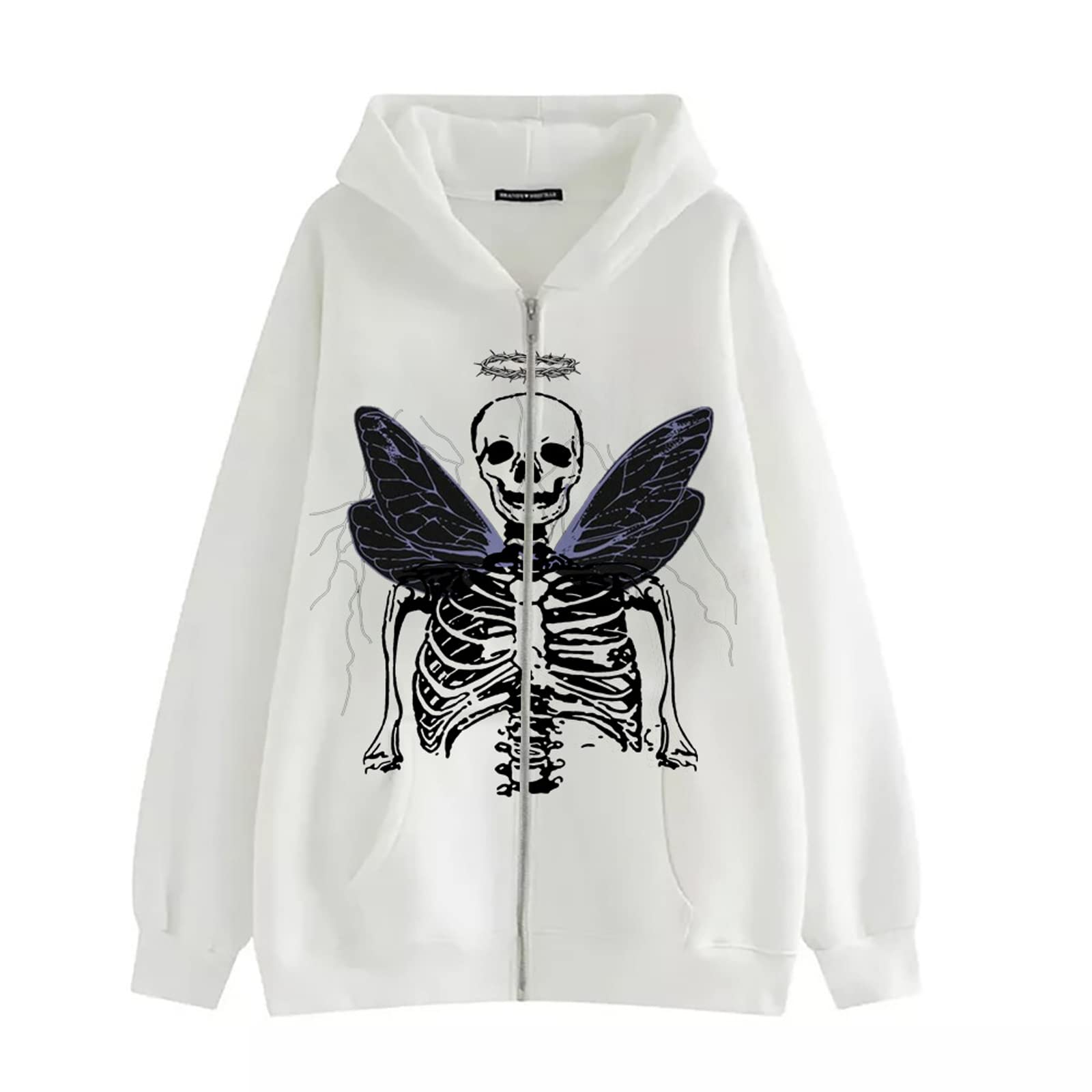 Stylish Unisex Rhinestone Skeleton Oversized Zip-Up Hoodie - Loose Fit Aesthetic Sweatshirt for Men & Women | Perfect for Streetwear, Halloween Costumes, and Casual Fashion