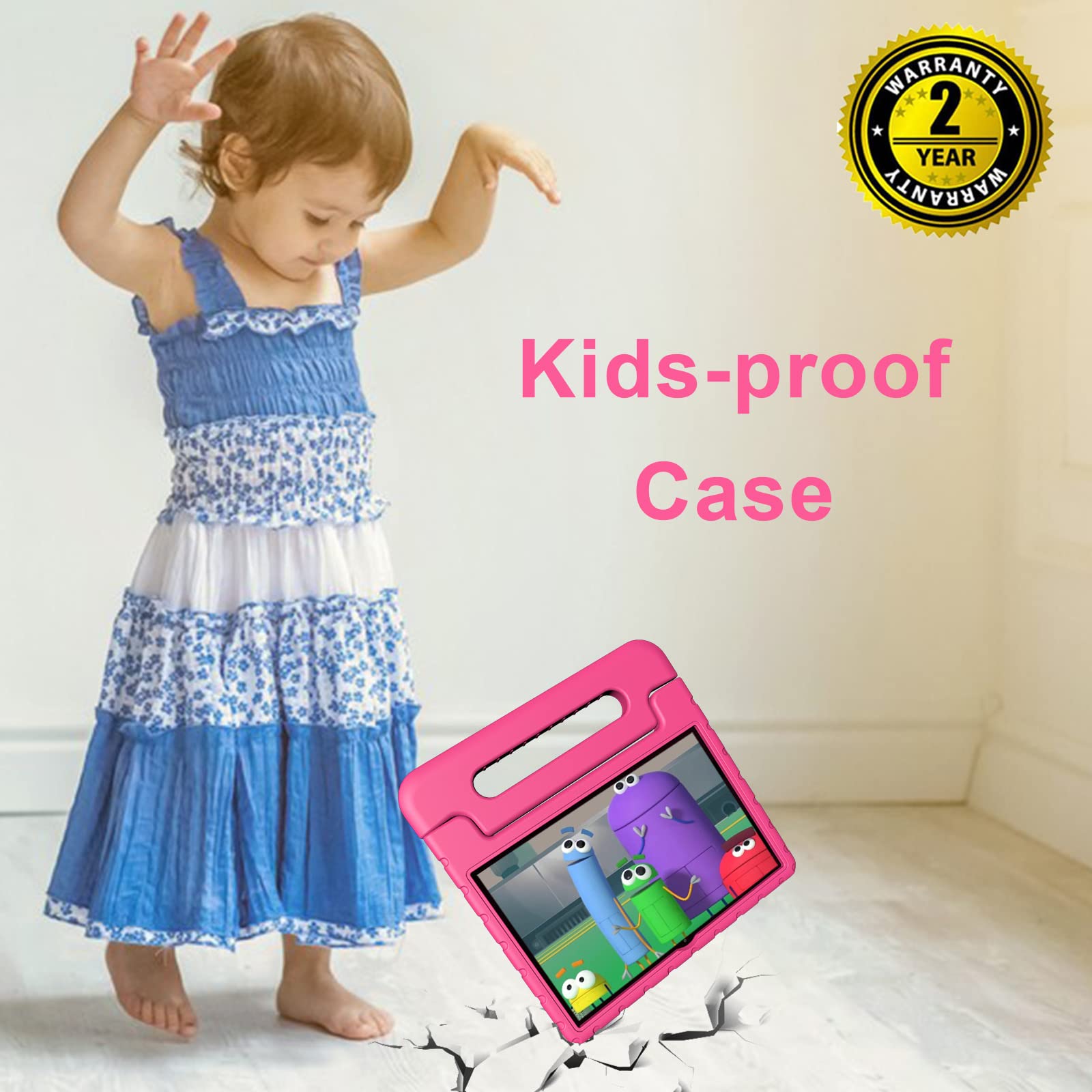 10 Inch Kids Tablet Android - 64GB Storage, Octa-Core Processor, WiFi 6, Long Battery Life with Parental Control & Google Kids Space | 1280x800 HD Display in Pink | Perfect for Learning, Games & Entertainment at Home or Travel