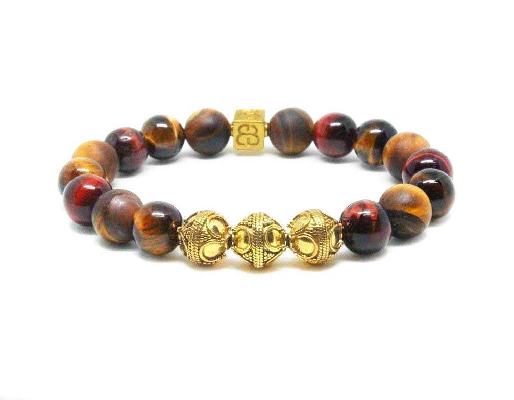 Men's Tiger's Eye & Gold Bracelet - Stylish Designer Beaded Bracelet for Men - Perfect for Gifts, Meditation & Everyday Wear
