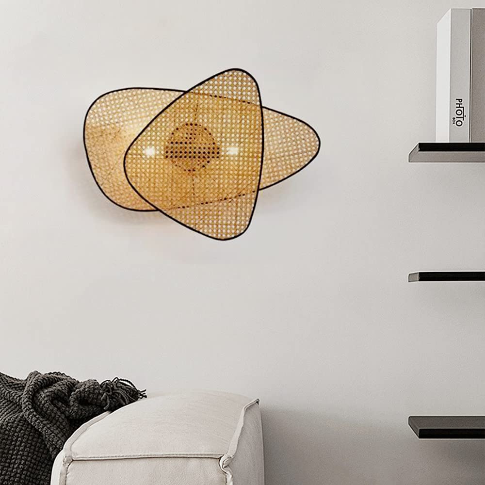 Handmade Geometric Rattan Wall Sconce - Woven Wall Mount Lighting Shade with E27 Socket, Postmodern Wall Lamp for Living Room, Dining Room & Restaurant Decor - Perfect for Boho, Coastal & Farmhouse Interior Design Styles