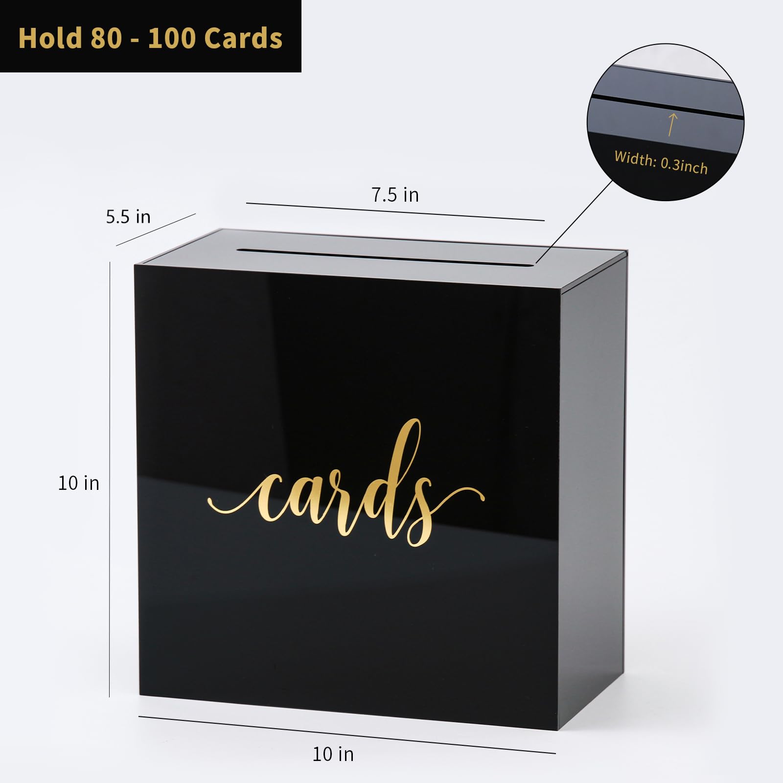 UNIQOOO 10x10x5.5 Inch Black Acrylic Wedding Card Box with Gold Foil Slot - Elegant Money Gift Box for Wedding Receptions, Birthday Parties, Memory Keepsakes & Suggestion Box | Perfect for Bridal Showers, Anniversary Gifts & Event Decor
