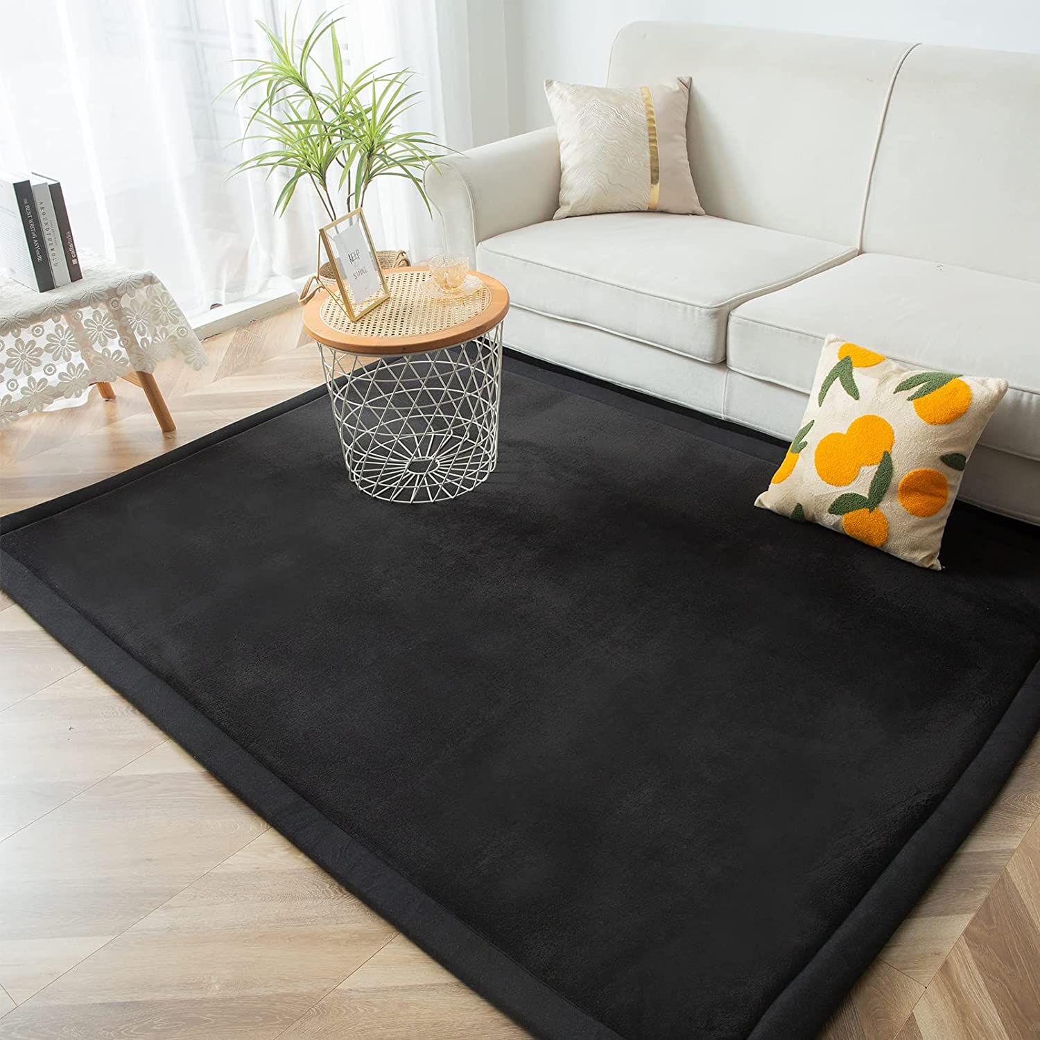 MAXYOYO Baby Play Mat - Soft Coral Velvet Thick Japanese Tatami Style Rug with Non-Slip Backing, Black | Perfect for Nursery, Kids Room & Playtime Safety