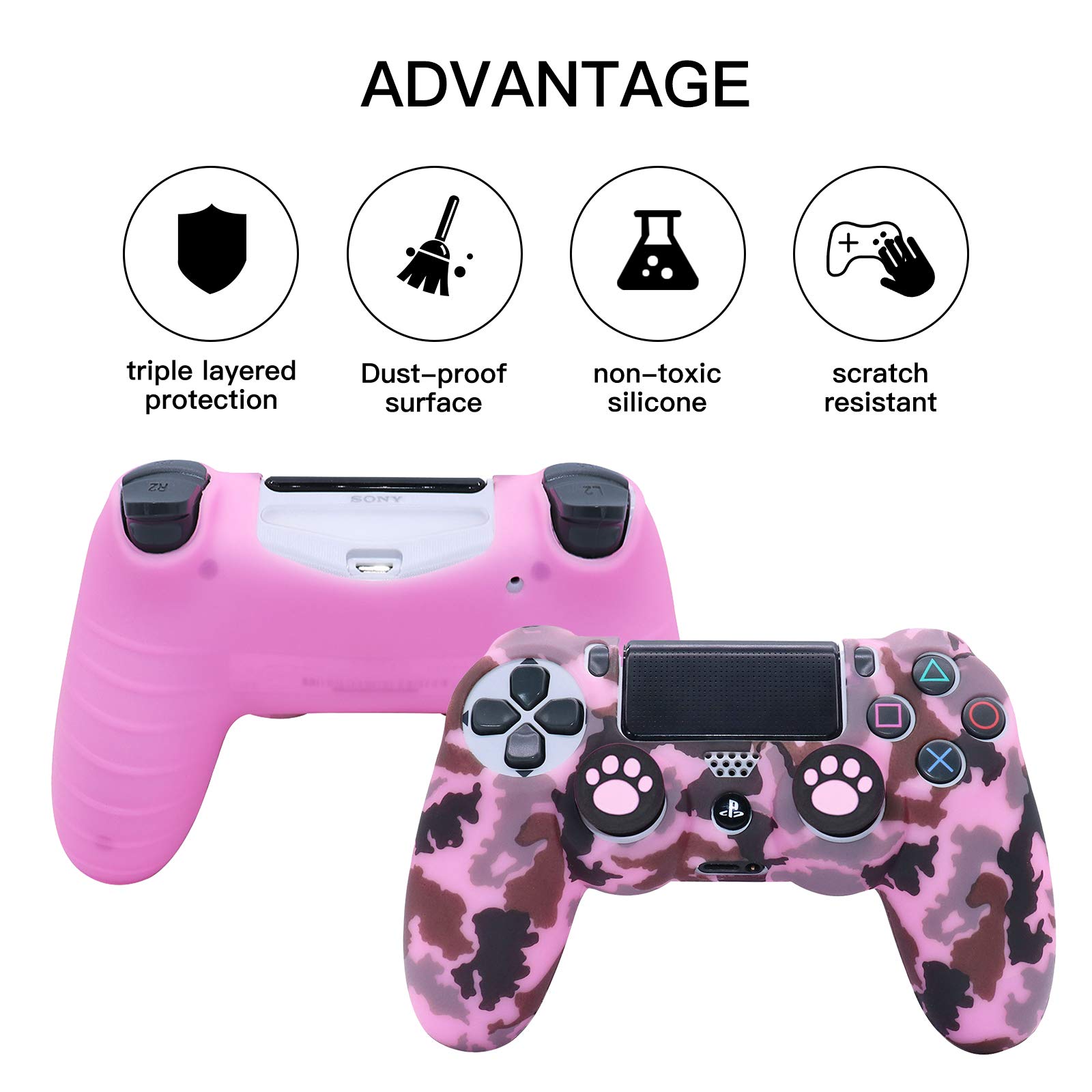 Pink Silicone PS4 Controller Skin Cover with 10 Thumb Grips - Compatible with PS4, PS4 Slim & PS4 Pro - Protective Gaming Accessory for Enhanced Grip & Comfort - Perfect for Long Gaming Sessions & Competitive Play