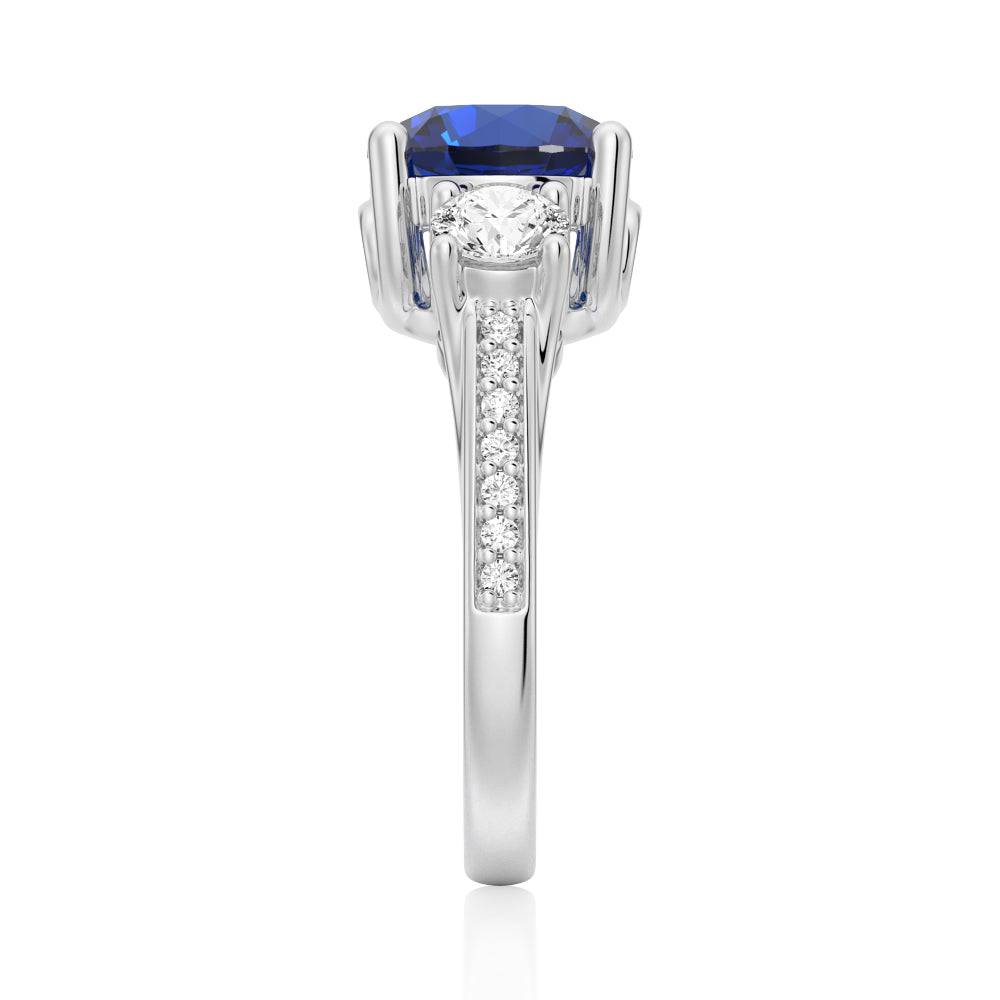 2.5 Carat Classic Blue Sapphire & White Sapphire Three Stone Ring – Elegant Engagement, Wedding, or Anniversary Jewelry Gift for Her