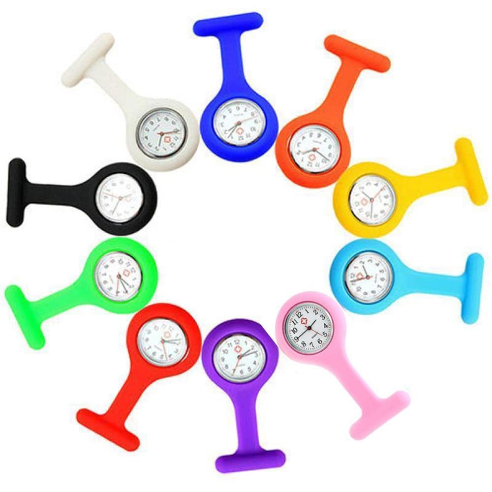 10pcs Nurse Watches for Women - Clip On Silicone Pocket Watches with Second Hand - Ideal Nurse Gift for Medical Professionals - Perfect for Hospital Shifts, Nursing School & Healthcare Workers