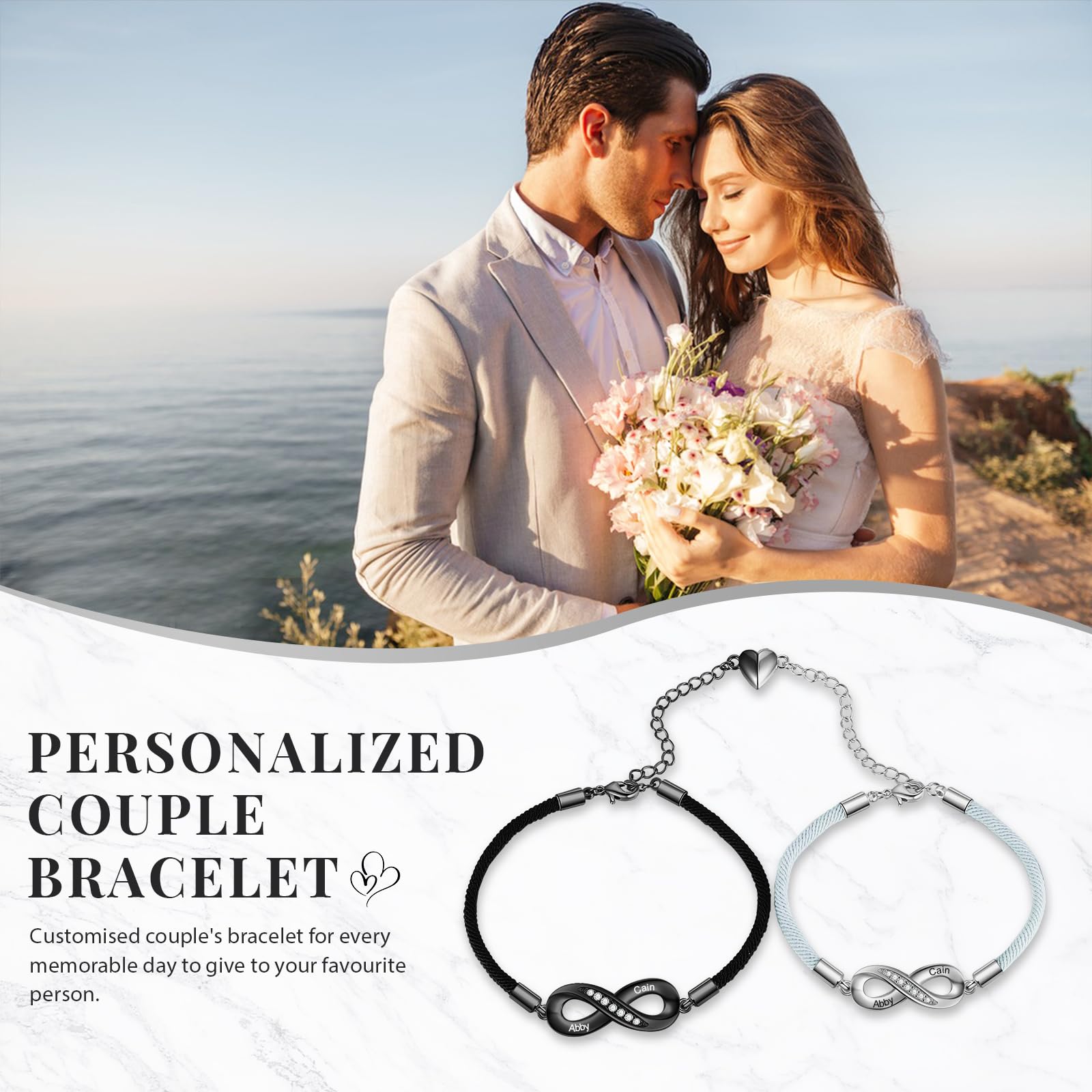 Custom Name Infinity Couple Bracelets for Women & Men - Matching Promise Bracelets for Boyfriend, Girlfriend, BFF - Perfect for Anniversaries, Valentine's Day & Romantic Gifts