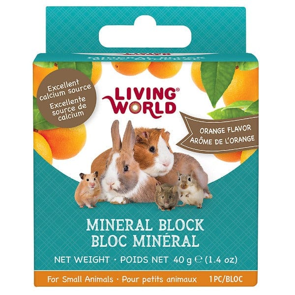 Living World Orange Flavor Mineral Block for Small Animals - Essential Calcium Supplement for Rabbits, Guinea Pigs & Hamsters - Perfect for Cage Chewing & Dental Health
