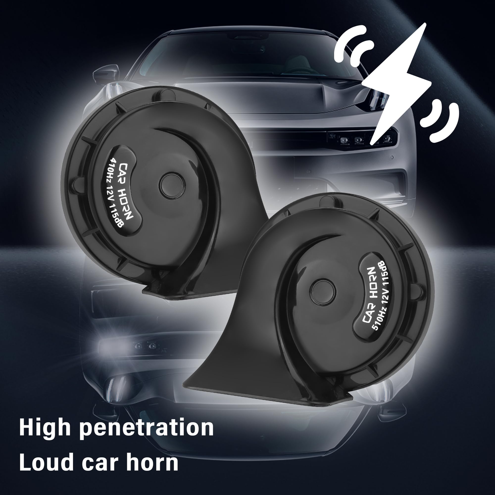 2PCS Super Loud 105-115dB Car Horn Kit with Wires, Brackets & Nuts - Universal Waterproof 12V Electric Horn Replacement for Cars, Trucks, SUVs (Black) - Perfect for Damaged Horn Repair & Vehicle Safety Upgrades
