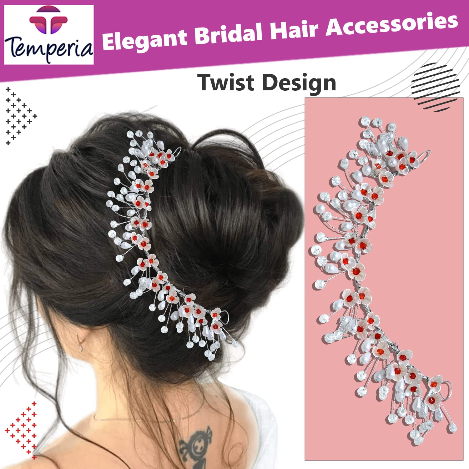Elegant Bridal Hair Accessories for Women & Girls - Artificial Flower & Pearl Hair Bun Clips, Floral Brooches, Hair Pins - Perfect for Weddings, Prom, Parties & Special Occasions (MN105)