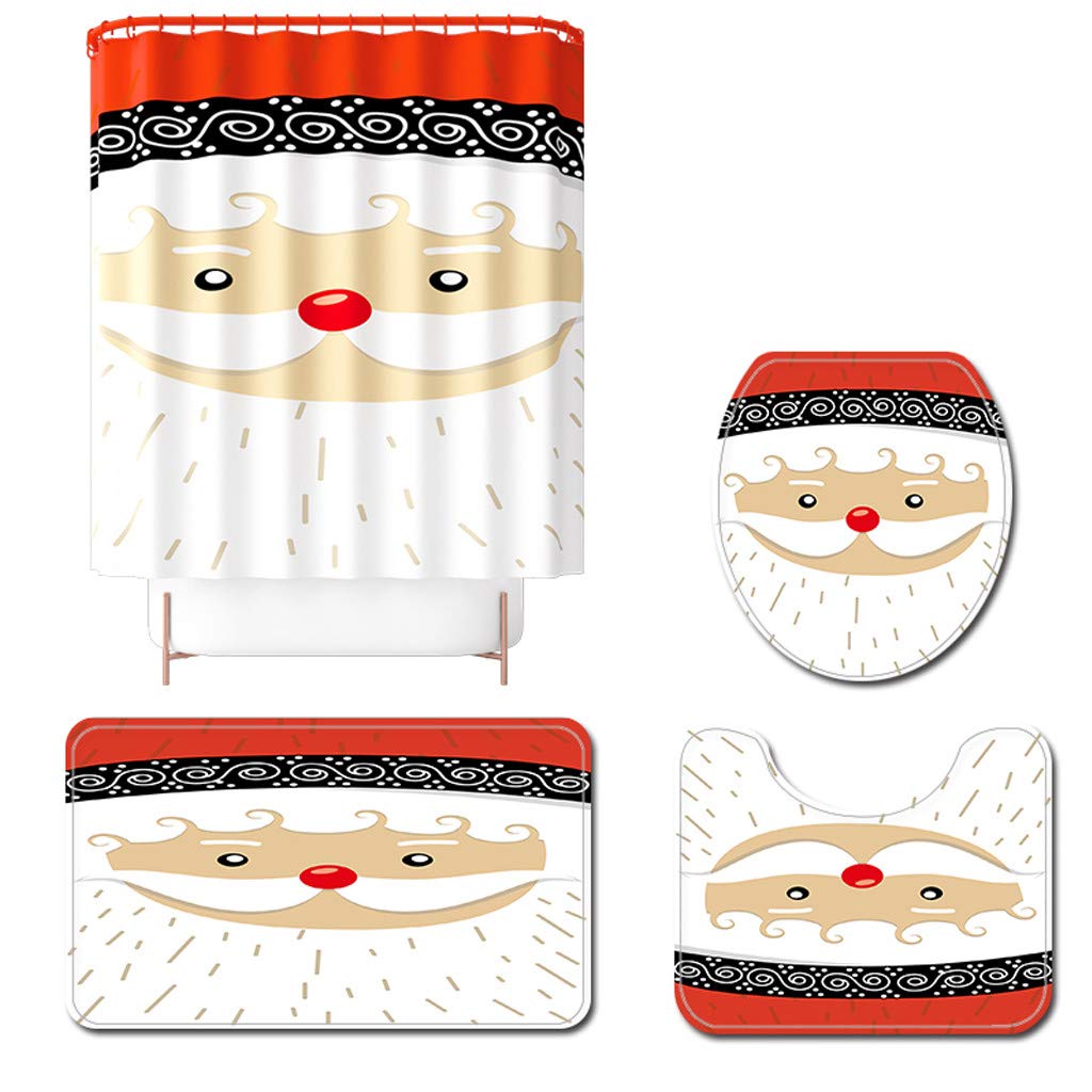LOYE & White Soft Throw Blanket - Toilet Shower Curtain Set with Merry Mat Cover & Lid Toilet Mats - Bathroom Christmas Home Decor for Indoor/Outdoor Use (Multicolor, One Size) - Perfect for Holiday Decorations, Guest Bathrooms & Cozy Living Spaces