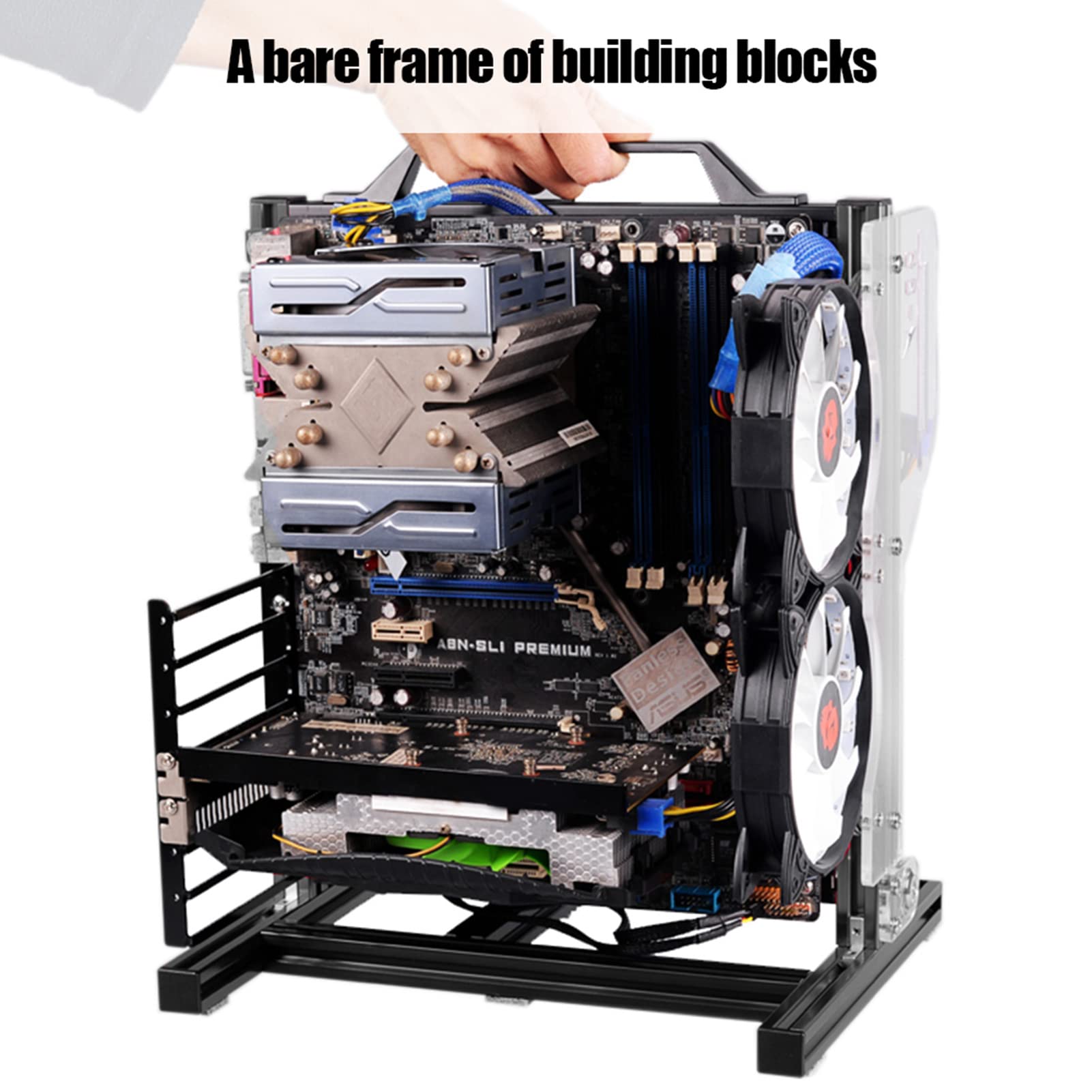 Beufee ATX/M-ATX/ITX Open Air Aluminum PC Computer Case - Vertical Overclocking Test Bench Chassis for Gaming & Workstation Builds (Black) | Perfect for Extreme Cooling, Hardware Testing & Showcase Setups
