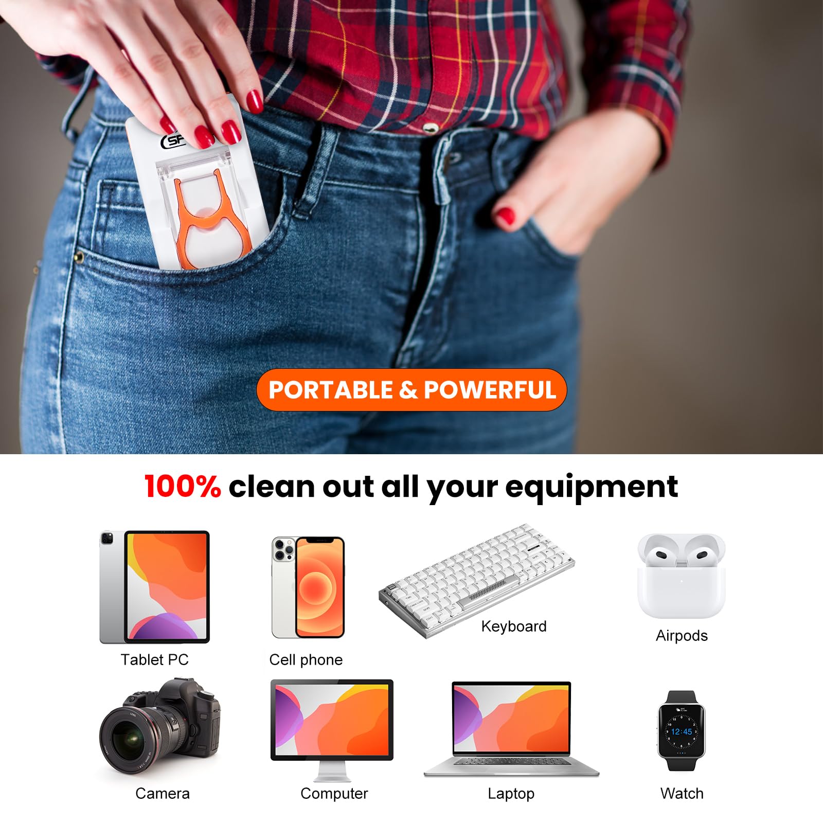 11-in-1 Keyboard Cleaning Kit - Professional Laptop & Electronics Cleaner Set for Keyboard, Cell Phone, Earbuds, Camera Lens & Computer Accessories | Includes Multifunctional Tools & Soft Brush (Orange) | Perfect for Home, Office & Travel Use