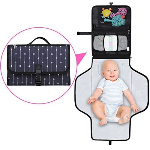 Lapinchen Baby Diaper Changing Pad - Lightweight & Waterproof 2-in-1 Portable Changing Mat with Shoulder Strap & Zipper - Perfect for Travel, Nursery, and On-the-Go Diaper Changes (Black)