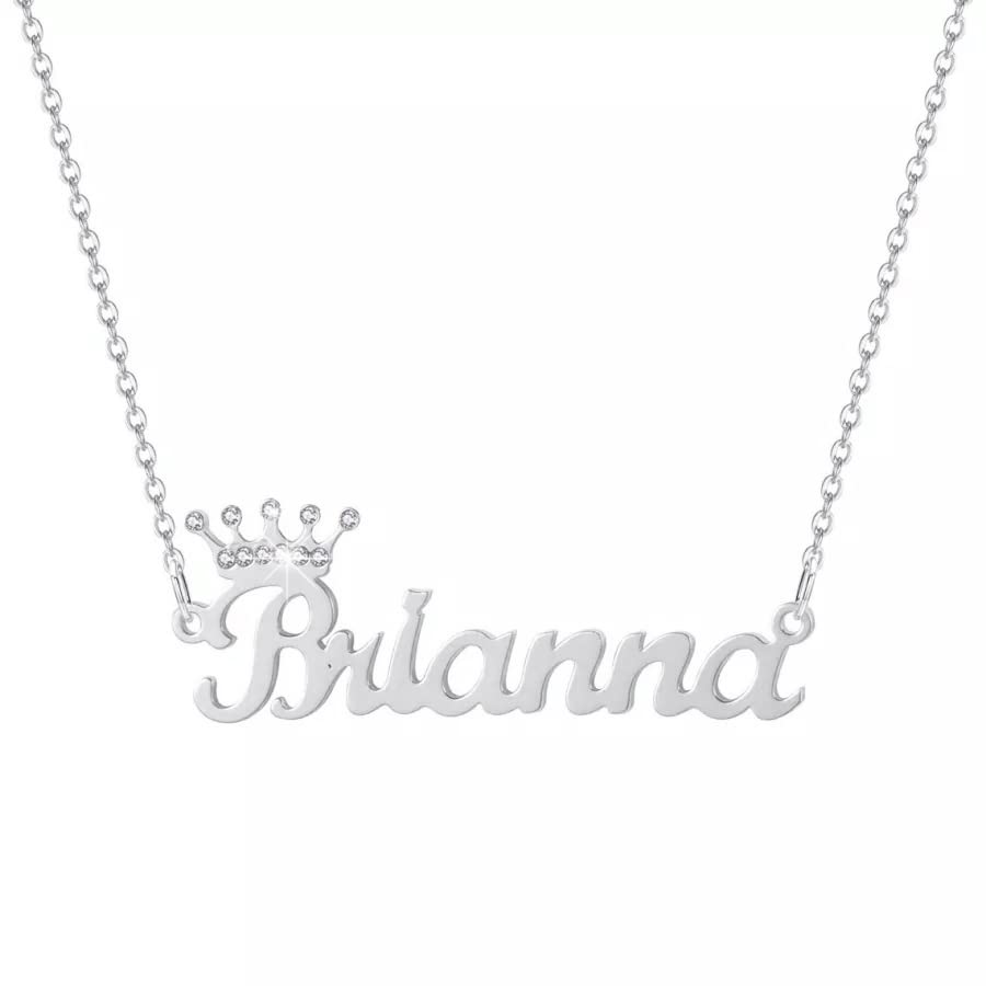 Personalized Name Necklace - 925 Sterling Silver Custom Nameplate Pendant with Natural Diamond & Birthstone | Crown & Heart Design in Yellow/White/Rose Gold | Dainty Jewelry Gift for Women | Perfect for Christmas, Birthday, Anniversary, Valentine's Day, Graduation & Mother's Day | Ideal for Her, Mom, Wife, Girlfriend & Sister | Everyday Wear & Special Occasions