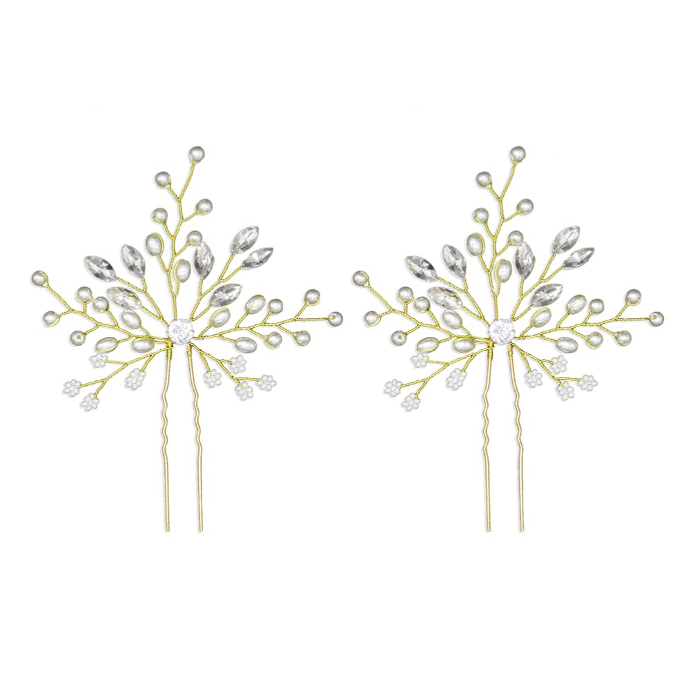 1 Pair Rhinestone Crystal Bridal Hairpins - Pearl Beaded Hair Accessories for Wedding Bride - Perfect for Bridal Bouquet, Updos & Special Occasions
