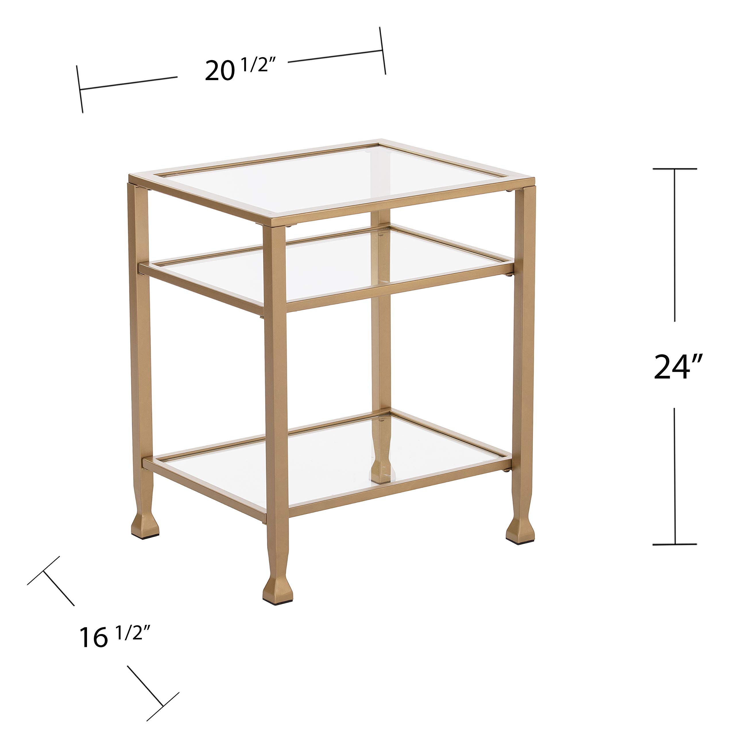 SEI Furniture Jaymes Metal & Glass 3-Tier End Table - Soft Gold Finish, Modern Side Table for Living Room, Bedroom & Office Decor