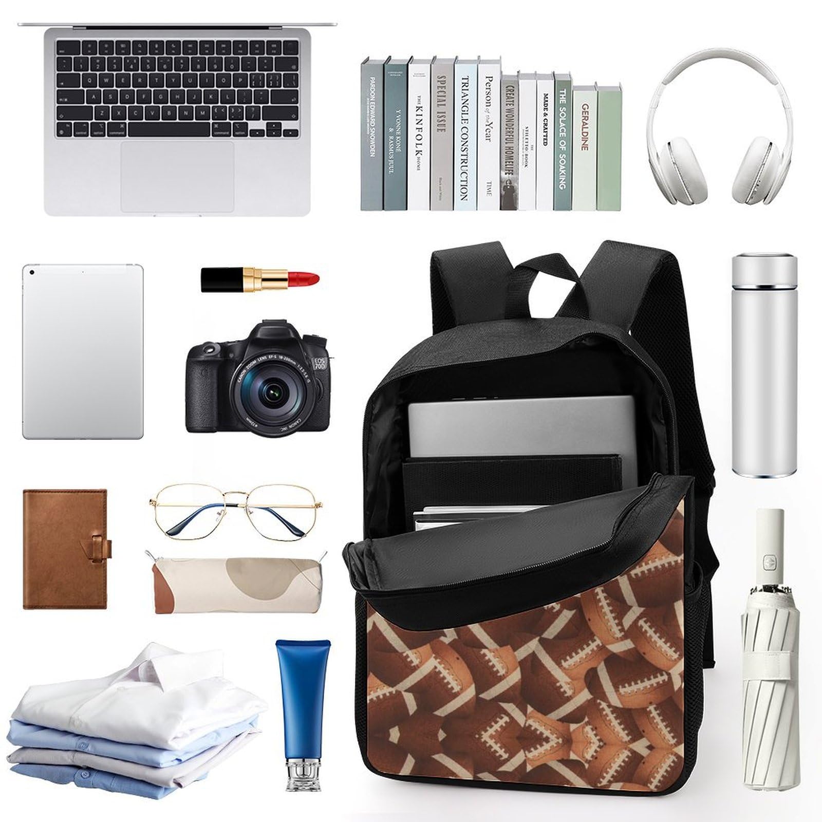 IOEDTHBJ 17 Inch American Football Pattern Backpack - 3D Printed Laptop Bag for School & Travel, Durable Computer Backpack for Men & Women - Perfect for College, Work & Sports Events