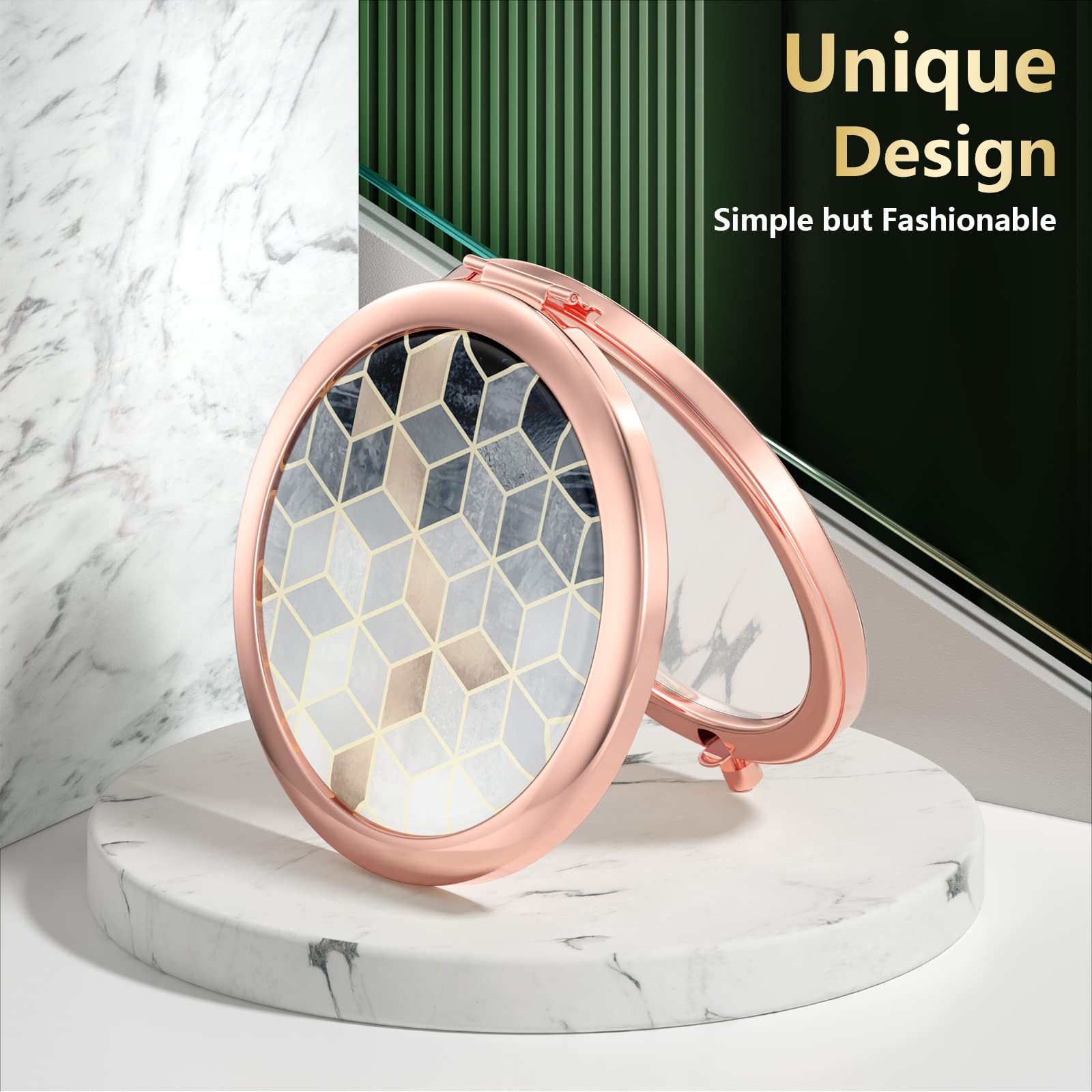 Nipichsha Compact Travel Mirror 2X/1X Magnification - Rose Gold for Makeup On-The-Go