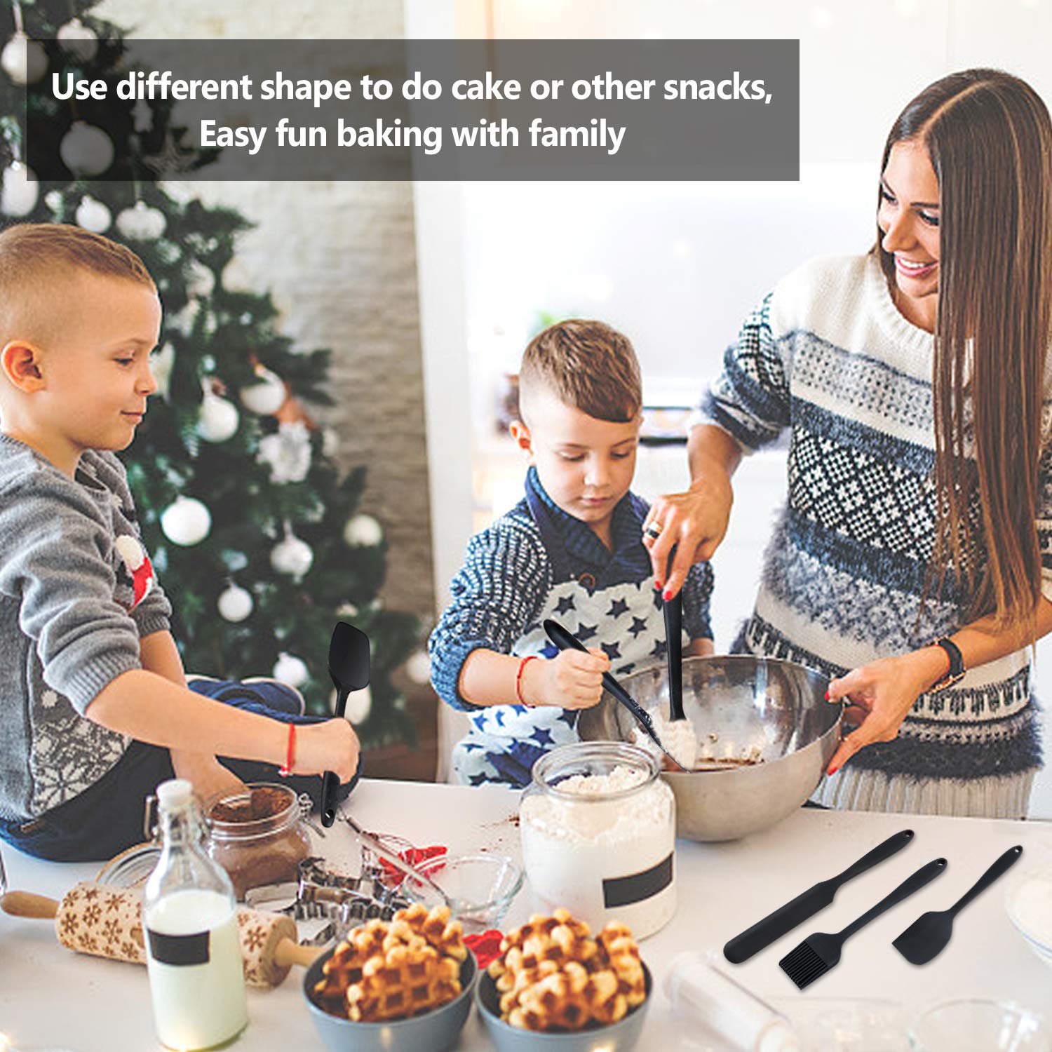 6-Piece Silicone Spatula Set - Heat Resistant & Nonstick Kitchen Utensils for Cooking, Baking, Mixing - Food Grade Rubber Spatulas with Stainless Steel Core & Seamless Design (Black) - Perfect for Cake Decorating, Cookie Dough, Pancake Flipping & More