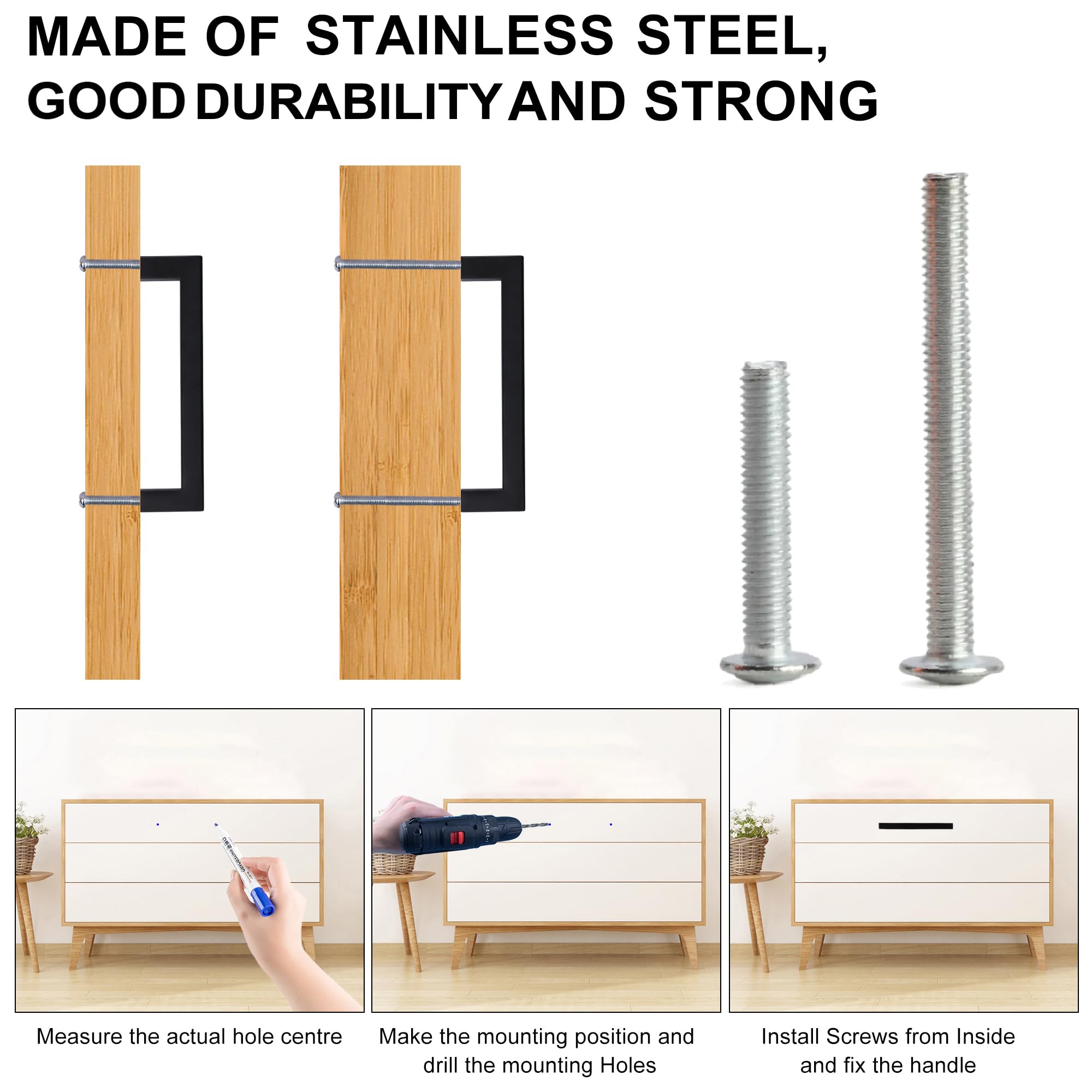 Matte Black Square Cabinet Pulls - 5 Pack 8-4/5 Inch (224mm) Stainless Steel Kitchen Drawer Handles - Durable Cupboard Hardware for Modern Cabinets & Furniture - Perfect for Kitchen, Bathroom, Office & Home Organization