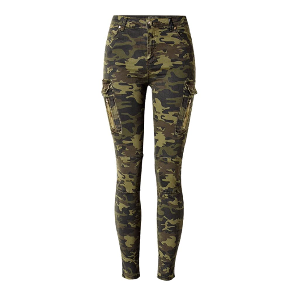 YCZDG Women's Camouflage Mid Rise Jogging Jeans - Slim Stretch Skinny Denim Pants with Side Pockets (Multi-Colored, Size 44) | Perfect for Casual Wear, Workout & Street Fashion