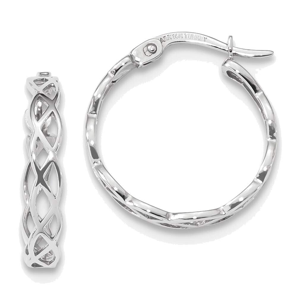 14K White Gold Polished Intertwined Filigree Hoop Earrings for Women - Elegant Dangle Drop Earrings for Wedding, Party & Special Occasions