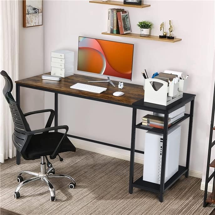LUARANE 55-Inch Reversible Computer Desk - Adjustable Home Office Desk with Storage Shelves, Gaming & Writing Workstation for Dorm, Study Room & Small Spaces | Perfect for Remote Work, Online Classes & PC Gaming Setup
