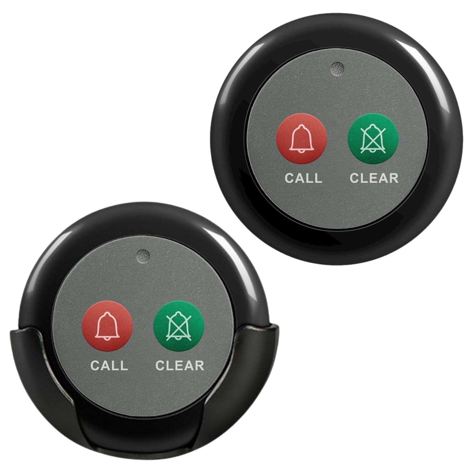 Dual Function Wireless Call Buttons - 2 Pack Black Caregiver Pager for Nursing Homes, Clinics & Restaurants | Portable Wireless Call System with Clear Alert | Ideal for Elderly Care, Patient Assistance & Food Service Staff