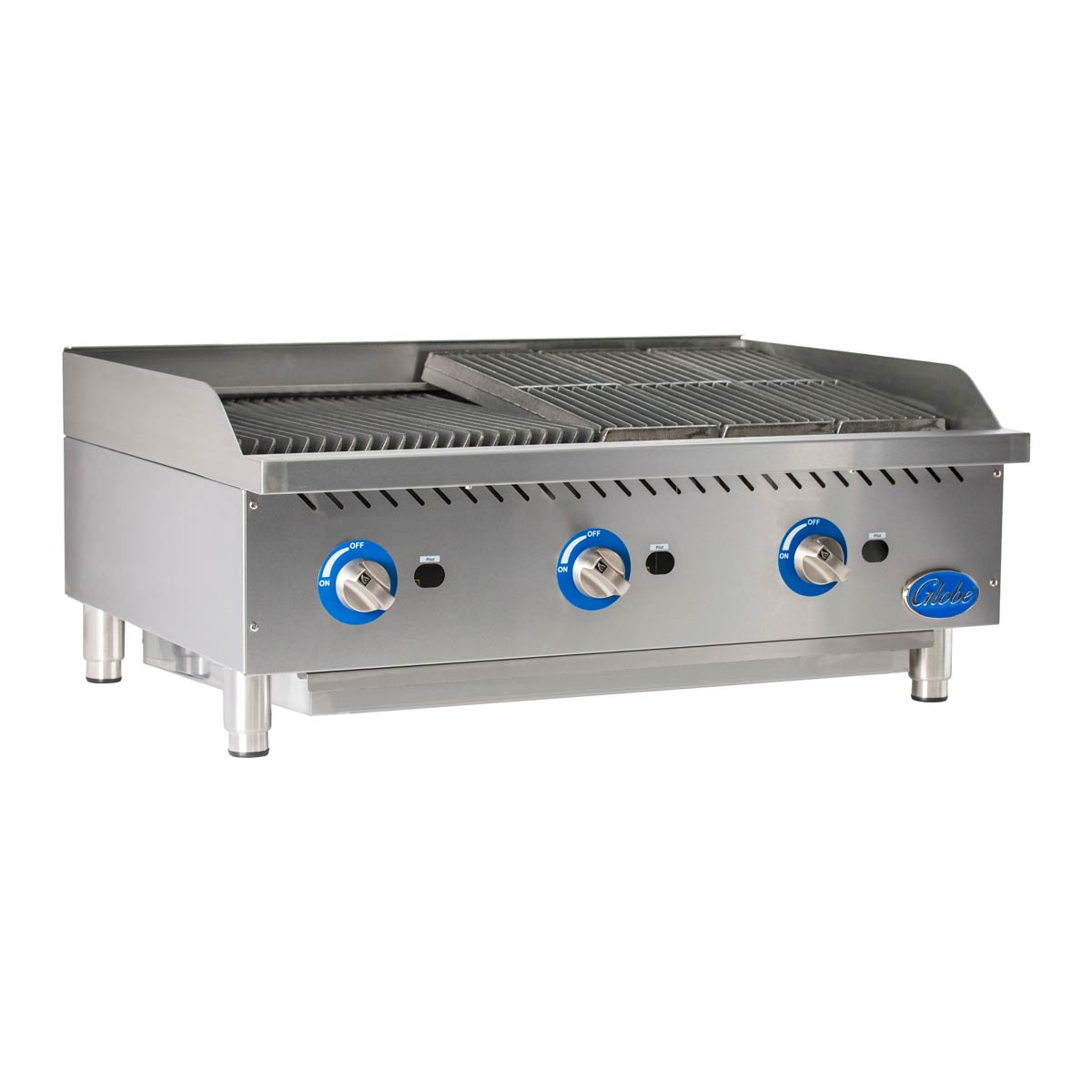 Globe GCB36G RK 36-Inch Gas Countertop Charbroiler with Char Rock Kit - Commercial Restaurant Grill for Steak, Burgers & Seafood