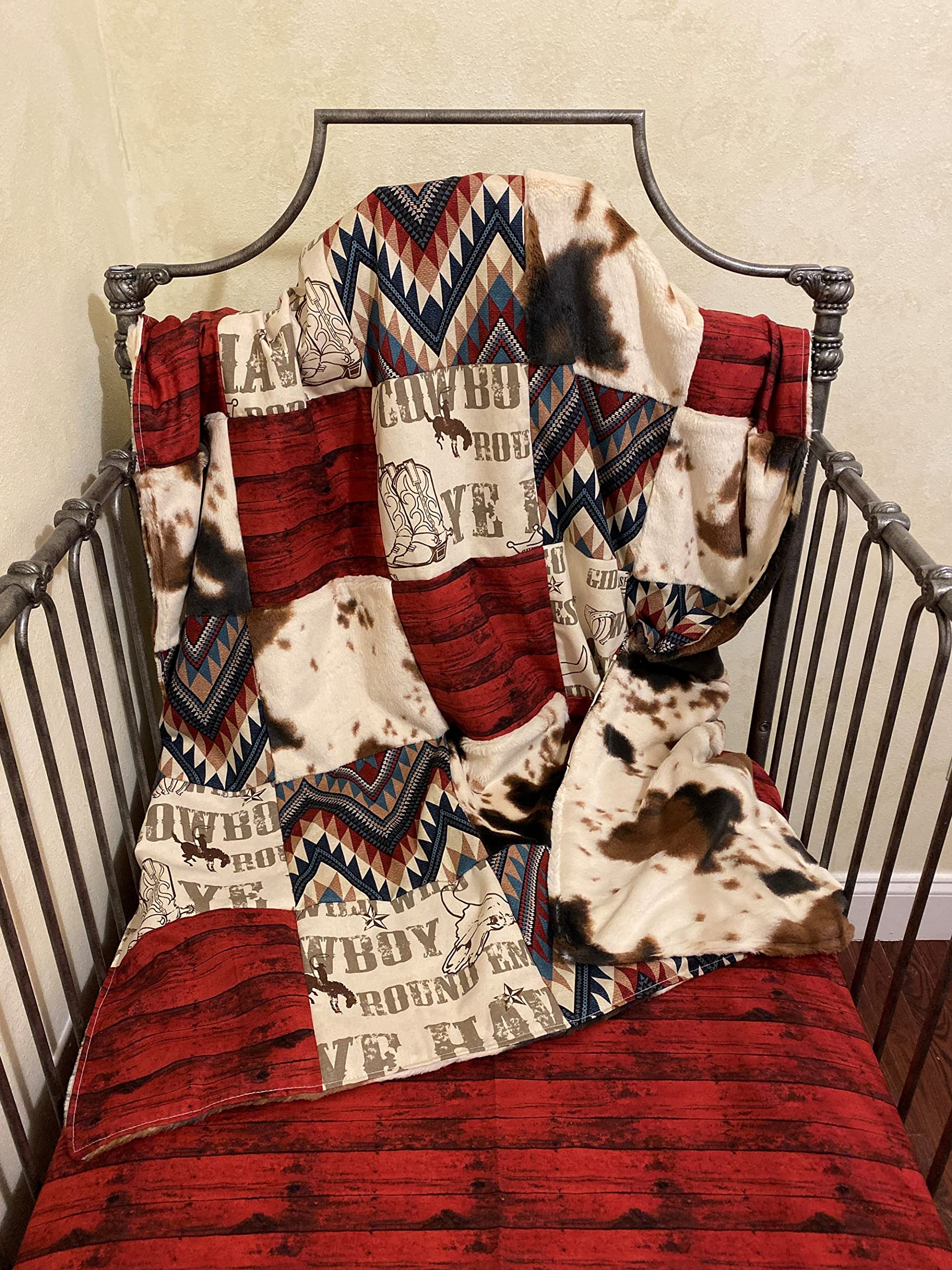 Western Cowboy Nursery Bedding Set for Baby Boys - Cowhide Crib Bedding with Blanket, Sheet & Pillowcase - Perfect for Wild West Themed Nursery Decor & Cowboy Baby Showers