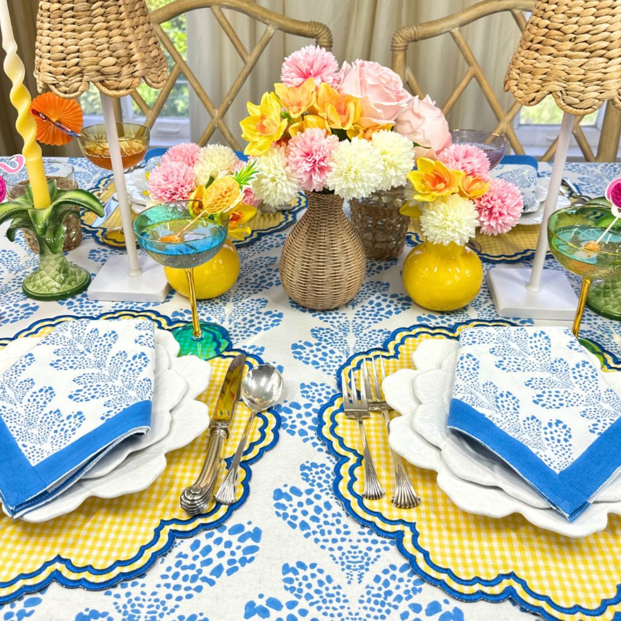 Premium Cabana Blue Kelli Tablecloth – Waterproof & Wrinkle-Resistant Polyester Fabric – Perfect for Outdoor Dining, Picnics, and Party Decor