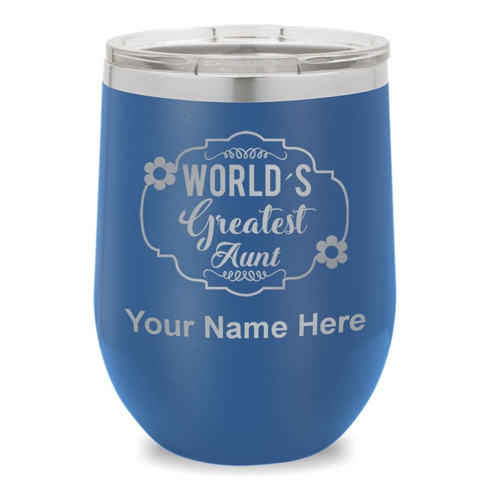 Personalized Engraved Wine Glass Tumbler for Aunt - World's Greatest Aunt Gift Idea - Dark Blue Stemless Cup for Wine Lovers - Perfect for Birthdays, Mother's Day & Christmas Gifts