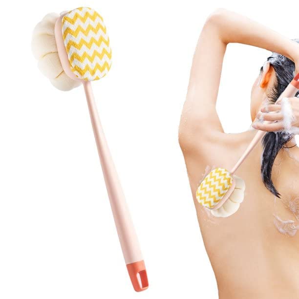 Kriaex Long Handle Bath Brush for Elderly - Double Sided Shower Scrubber with Detachable Head, Exfoliating Body Brush for Men & Women - Ideal for Back Scrubbing, Spa Days and Hard-to-Reach Areas